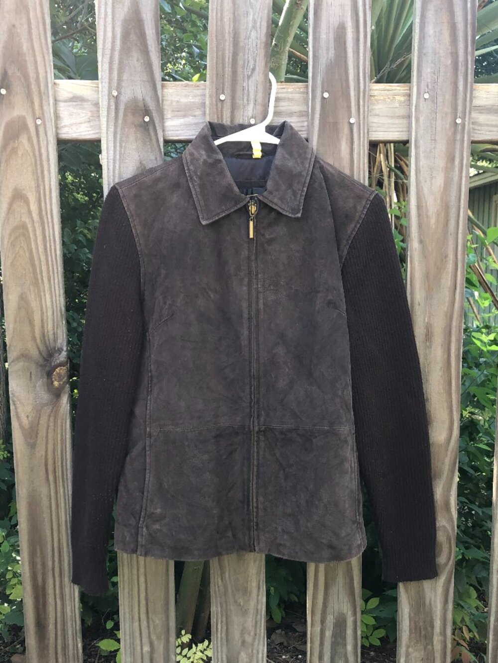 Fabio Womens Leather Jacket with Fabric Sleeves, Size Medium